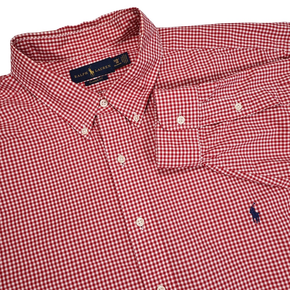 RALPH LAUREN Men's 3XB Red White Gingham Classic Fit French Cuffs Dress Shirt